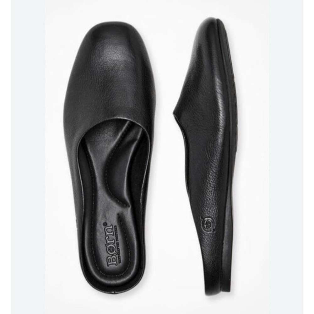 Børn Womens 8 Leather Mules Black Slip On Ballet Flat Loafers Minimalist NWOT - Picture 3 of 10